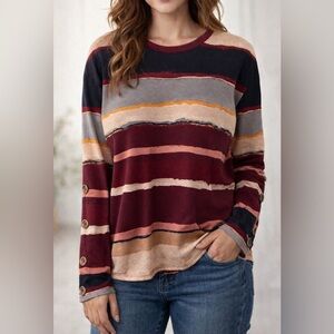 Striped Long Sleeve Shirt With Buttons Up Arms